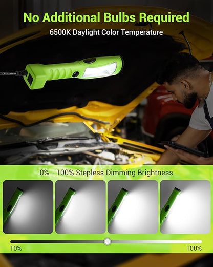 EDISHINE 2000LM LED Work Light, 15ft Underhood Work Light, Dimmable COB LED Trouble Light with Cord 16 Gauge SJTW, Strong Magnet, Swivel Hook for Mechanic, Garage, Workshop, Car Repair, ETL Listed