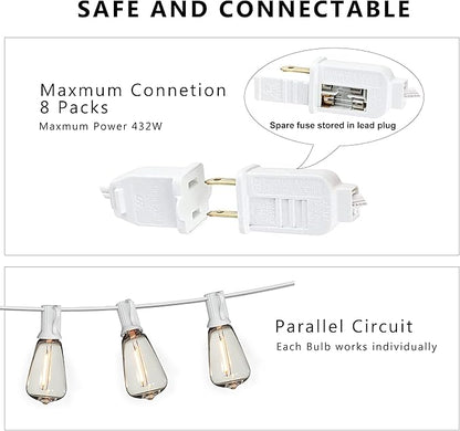DAMAING Outdoor String Lights 200FT Waterproof, Patio String Light with 104 Edison LED Bulbs - Shatterproof, Connectable Hanging Lights for Outside Backyard, Porch Party Wedding - 2x100FT White Cable