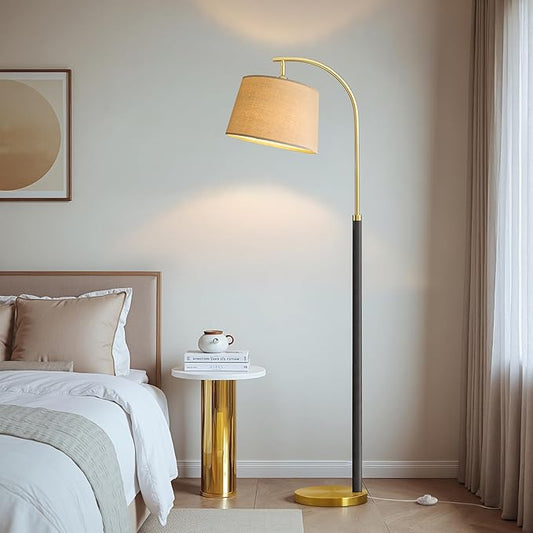 G-SAFAVA 63" Wood Floor Lamps for Living Room with Foot Switch Arc Tall Standing Lamp for Bedroom Mid Century Modern Corner Gold Floor Lamps for Office Nursery Industrial Reading Lamp, Wood Black