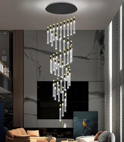 42-Lights Modern Chandelier LED Light Fixtures Adjustable High Ceiling Long Light Chandelier for Hallway Foyer Dimmable Lights with Remote Living Dining Ceiling Pendant Lighting