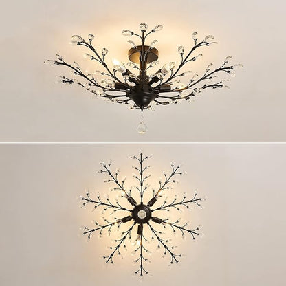CVKASH 5 - Light Vintage Small Crystal Chandelier Modern Semi Flush Mount Ceiling Light Fixture Chandelier Lighting for Kitchen Bedroom Living Room Dining Room Hallway Foyer（Black）