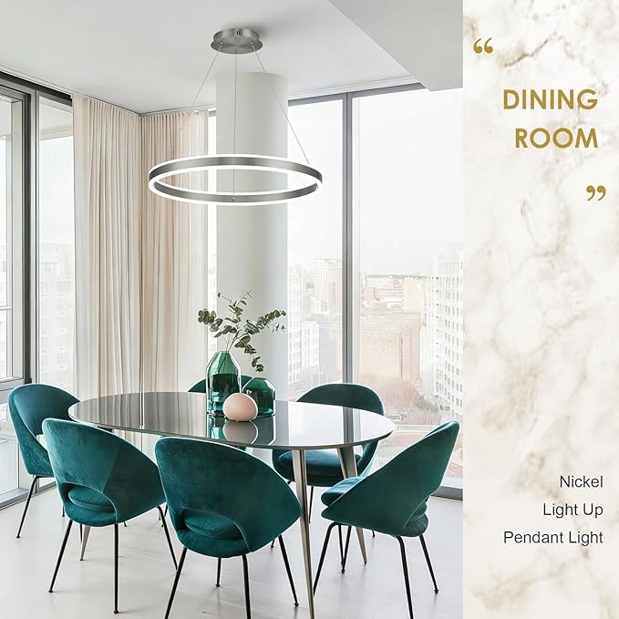 Nickel 23.6" LED Ring Chandeliers Ceiling Light with Remote Control Circular LED Pendant Lighting for Dining Room Living Room Office 40W Upward and Downward Lighting