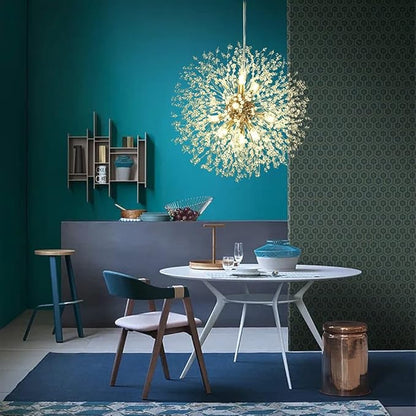 Modern Firework Gold Crystal Chandeliers, Sputnik Dandelion Chandelier Light Fixture Pendant Lighting for Dining Room, Living Room, Bedroom, Kitchen, Restaurant- 12 Lights