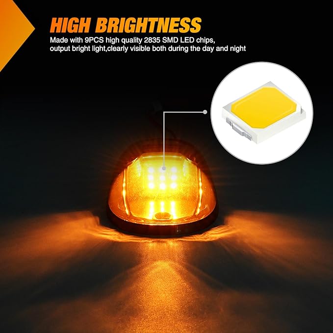 Nilight LED Cab Marker Lights 5 PCS 9 LED Smoke Lens Amber Roof Running Clearance Light Compatible with 1999 2000 2001 2002 Dodge Ram 2500 3500 Pickup Trucks