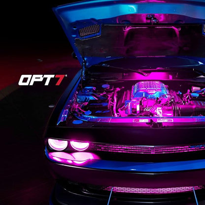 OPT7 Aura Engine Bay RGB LED Light Kit with Remote Control, 4 pc 12" Waterproof Under Hood Light Strips, Multicolor Mode, Exterior Neon Accent Lighting for Cars Trucks SUVs Vans, Universal Car Décor