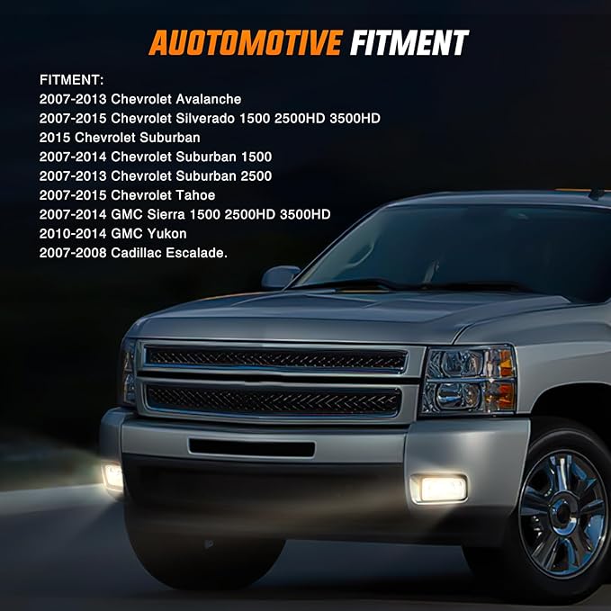 Nilight Fog Lights Assembly Compatible with 2007 2008 2009 2010 2011 2012 2013 2014 2015 Chevrolet Silverado Avalanche Tahoe Suburban GMC Sierra Yukon Cadillac Escalade Clear Lens