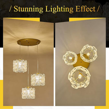 Gold Flower Glass Chandelier 3-Lights Cluster Pendant Lighting Modern Ceiling Pendant Light Fixture for Dinning Room Bedroom Kitchen Island Hallway Entryway