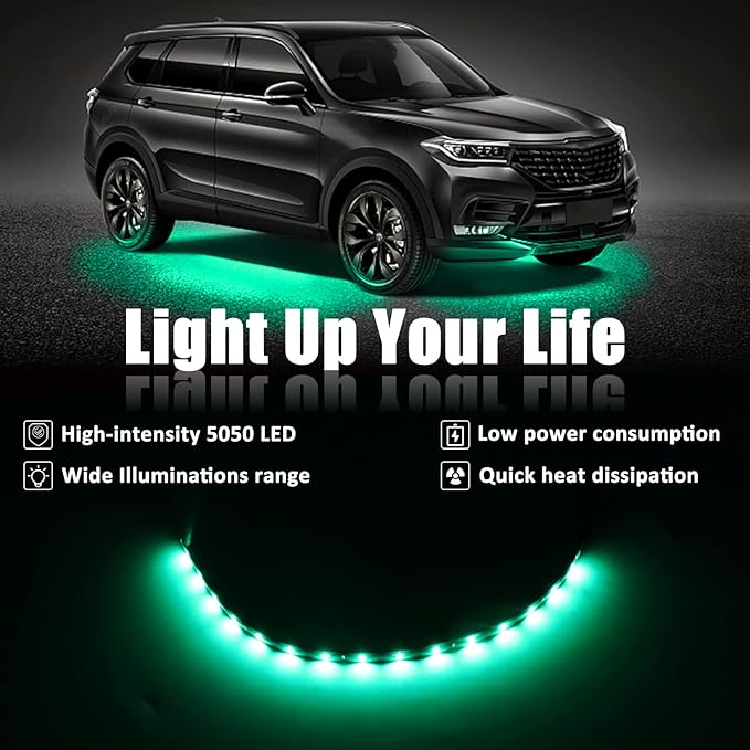 Green 12v 15 Led 30cm Car Flexible Waterproof Underbody Light Strip Pack of 20
