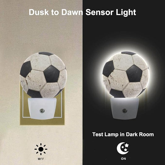 American Soccer Night Light Cartoon Black White Soccer Balls Sports Night Lights Plug into Wall for Boys Girls, Plug-in Nightlight 0.5W LED Lighting for Stairway Hallway Bedroom