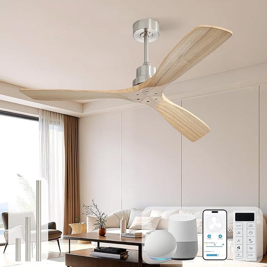 Sofucor Smart Ceiling Fan no Lights, 52" Low Profile Ceiling Fans with Remote, Compatible with Alexa/Google/App, 3-Color Light 6-Speed DC Motor Reversible Timer for Bedroom Living Room Patio Outdoor