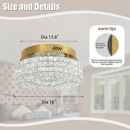 ykolupty 16" Crystal Chandeliers,Round Chandelier for Living Room Modern Crystal Ceiling Light Fixture for Foyer Bedrooms Dining Room Hallway Gold