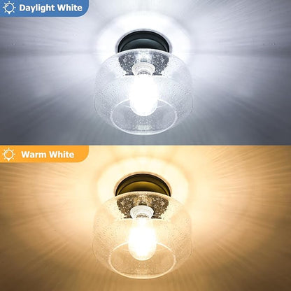 TOBUSA 2-Pack Industrial Semi Flush Mount Ceiling Light, Black Light Fixture Ceiling Mount with Seeded Glass Shade, Farmhouse Hallway Light Fixtures Ceiling for Living Room, Bedroom, No E26 Bulbs