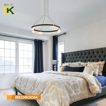 Benkut Modern LED Pendant Light Dimmable Black LED Chandelier for Dining Room Pendant Light Fixture Over Table Modern Chandelier Kitchen Island Living Room Entryway, 24 inch 3000K-6500K