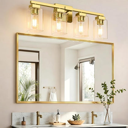 BesLowe 27" 4-Light Bathroom Light Fixture, Modern Gold Bathroom Vanity Light, Bathroom Lighting Fixtures Over Mirror, Matte Gold Bathrom Wall Lamp, Wall Lights for Living Room Bedroom