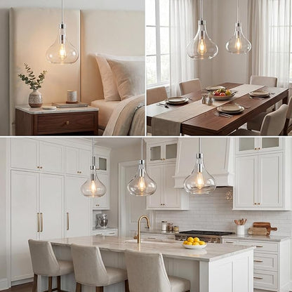 Modern Glass Pendant Light 9.44 in Clear Glass Shade Chrome Farmhouse Island Pendant Lights for Kitchen Pendant Lighting Over Sink Bedroom Dining Room