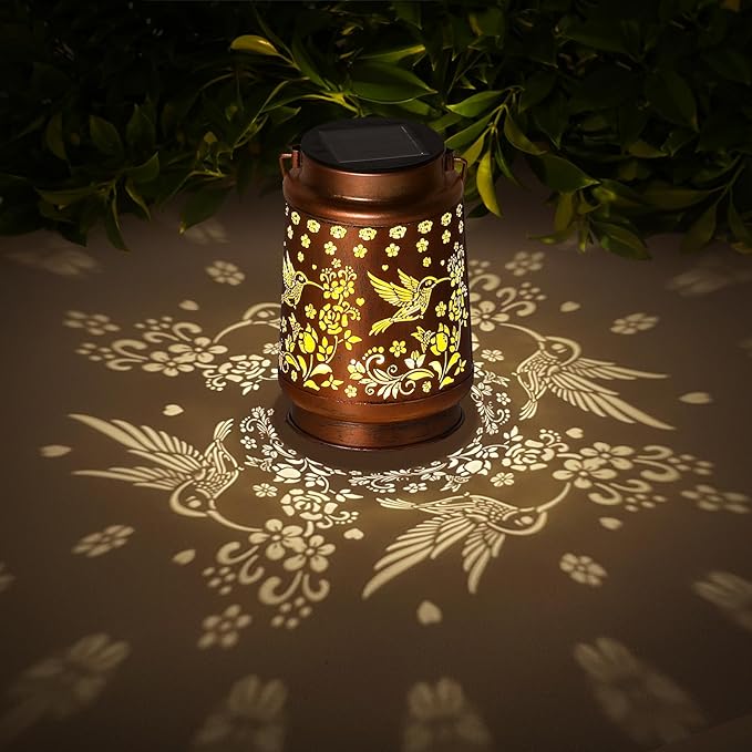 Solar Lanterns Outdoor Waterproof,Mothers Day Gifts,Birthday Gifts for Women Mom Grandma,Garden Decor Metal Hanging Decorative Solar Lights,Gardening Gifts for Yard,Patio, Lawn,Tabletop(Hummingbird)