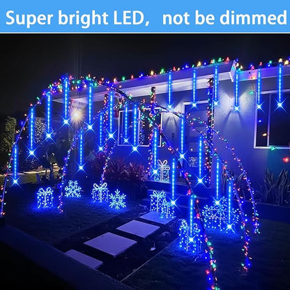 Purtuemy Blue Christmas Icicle Lights Outdoor: 40 Tube(Equivalent to 5 Sets of 8-Tubes) Meteor Shower Rain Lights - Waterproof Christmas Halloween Decorations for Yard Outside Tree Roof, UL Plug