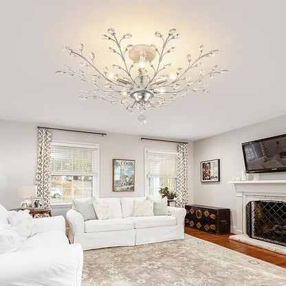 CVKASH 5-Light Vintage Small Crystal Chandelier Modern Silver Branche Ceiling Light Fixture Farmhouse for Kitchen Dining Room Living Room Bedroom Hallway Foyer