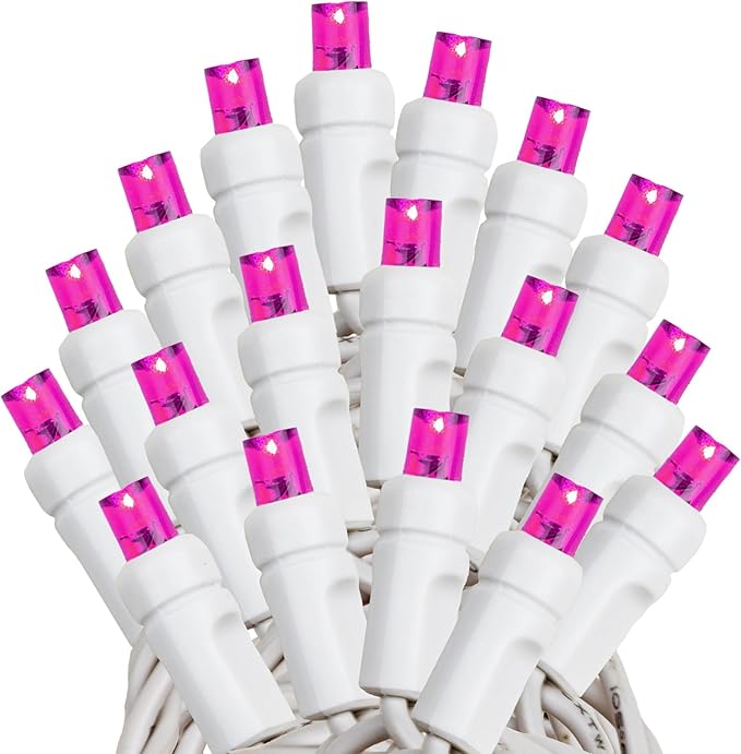 Novelty Lights 11ft Christmas String Lights, 50 Pink LED Bulbs on White Wire, 2.5" Spacing, Connectable Indoor Outdoor Commercial Grade Lighting for Holidays Patio Weddings