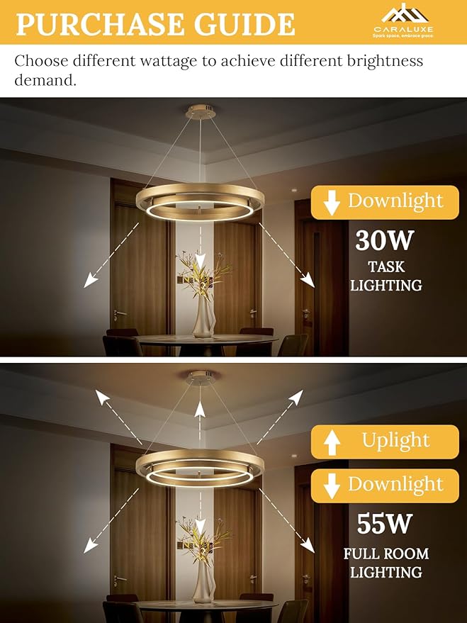 LED Ring Chandelier Brass Gold Chandelier Dimmable Round Foyer Chandeliers Light Modern Circular Chandeliers for Dining Room Entry Bedroom Office Living Room, 24in