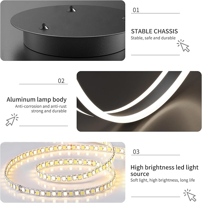 Mikeru Modern 3 Ring Chandelier Light, LED Pendant Light Fixtures with Remote Control 3000k-6500K Adjustable Color Temperature Light for Living Room, Bedroom, Kitchen（15.7+23.6+31.5IN）