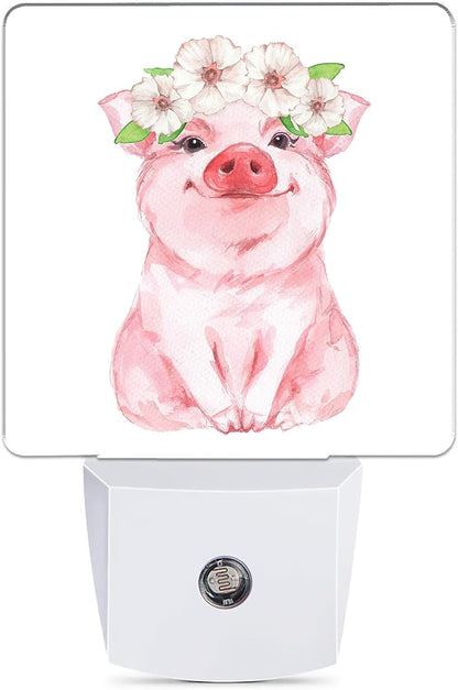 Pink Cute Pig Dusk to Dawn Night Light, Auto Sensor Lamp Home Indoor Stairway Kitchen Corridor, Night Lights Plug into Wall Decor, Boys Girls Women Men Room Gifts