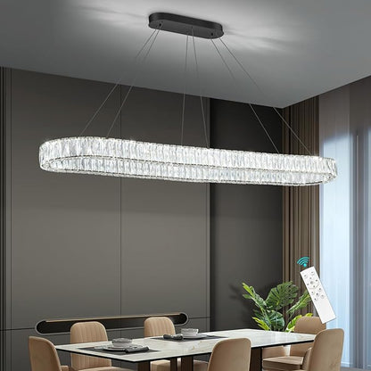 HAIXIANG Crystal 59 Inch Long Chandelier Modern Dimmable LED Chandeliers for Dining Table Pendant Lights Rectangular Glam Lighting Fixtures for Dining Room Kitchen Island Black
