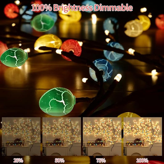 FNHMSL Easter Egg Enchanted Willow Vine Lights, 4FT 48LED 4 Color Easter Egg Tree Branch Lights for Wall, Remote Timer,8 Light Model,Bedroom Wall Doors Wedding, Christmas, USB Battery Box