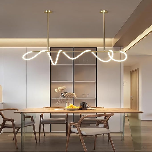 Modern LED Linear Pendant Light for Dining Room, Gold Chandelier for Office, 78" DIY Ceiling Chandelier Light with Remote Control Stepless Dimming, Restaurant Kitchen Long Hose Lamp