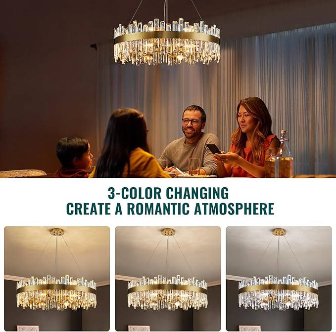 Siljoy 16-Light Modern Crystal Chandelier, Luxury Brushed Gold 2-Tiers K9 Crystal Raindrop Chandeleir, Adjustable Dimmable Crystal Ceiling Light for Dining Living Room Bedroom Entryway D31.5''