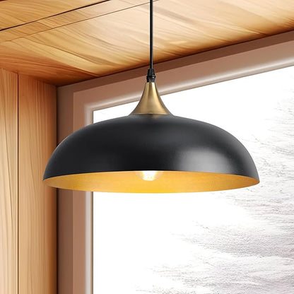 Eustace Vintage Matte Black Large Pendant Light with Gold Finish,Adjustable Modern Hanging Lighting,Farmhouse Metal Ceiling Fixtures for Kitchen Island Dining Room Hallway and Restaurant