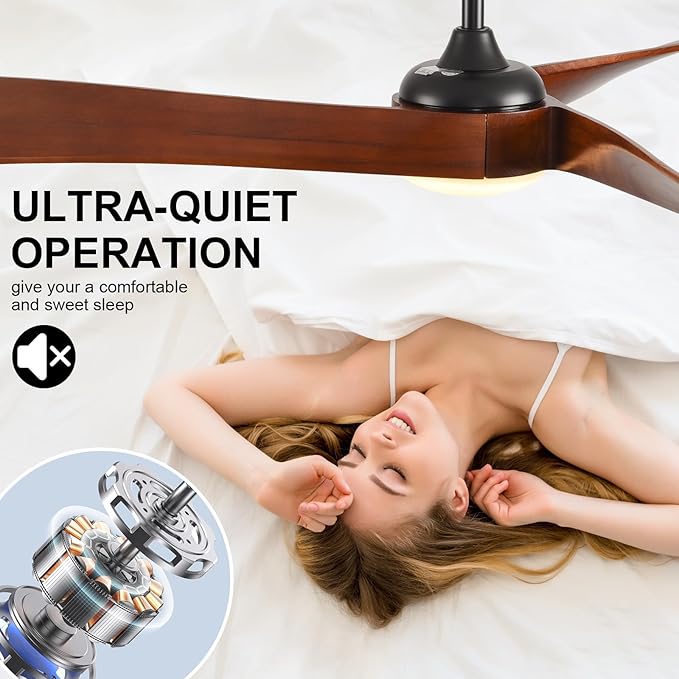 52 Inch Modern Ceiling Fans with Lights and Remote Control Quiet Motor with 6 Speeds, Unique Fan Design Indoor Outdoor Ceiling Fan with Light for Farmhouse Patios Bedroom Living Room