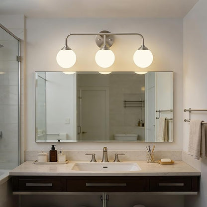 Bathroom Light Fixtures - 3 Light Brushed Brass Vanity Light Over Mirror for Bathroom Mirror Living Room, Brushed Nickel Bathroom Wall Sconce with Frosted Glass Shade, 3 G9 Bulbs Included