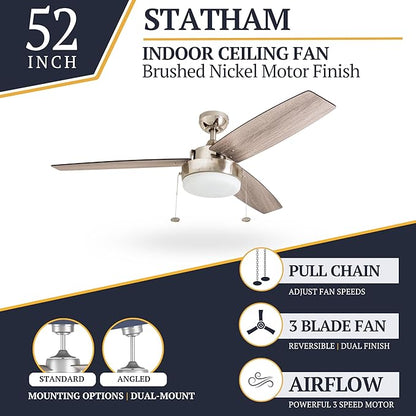 Prominence Home Statham, 52 Inch Contemporary Indoor LED Ceiling Fan with Light, Pull Chain, Dual Mounting Options, Modern Dual Finish Blades, Reversible Motor - 51018-01 (Espresso)