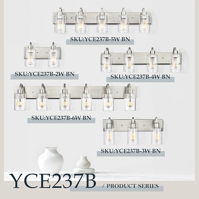 Emliviar Large Bathroom Wall Light, 6-Light Industrial Bathroom Lighting Fixtures Over Mirror, Brushed Nickel Finish with Clear Glass, YCE237B-6W BN