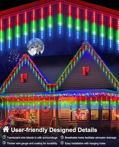 EAGWELL Christmas Lights Outdoor UL Certified Meteor Shower Light 16 Inch 20 Tubes 960 LED Falling Rain Drop Icicle Snow Cascading Lighting for Xmas Tree Wedding Party Garden Decoration, Colorful