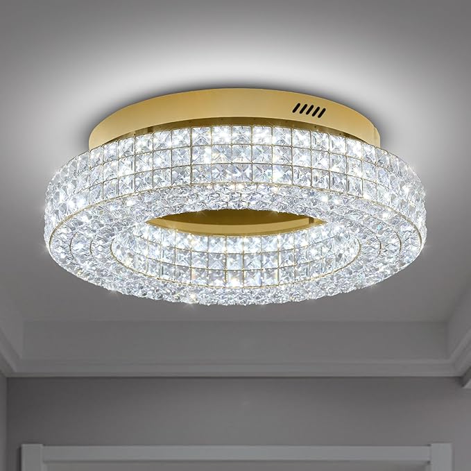 ykolupty 24" Crystal Chandeliers,Round Chandelier for Living Room Modern Ceiling Light Fixture Lamp for Foyer Bedrooms Dining Room Hallway(Gold Chandelier)