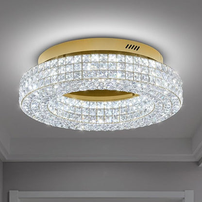 ykolupty 24" Crystal Chandeliers,Round Chandelier for Living Room Modern Ceiling Light Fixture Lamp for Foyer Bedrooms Dining Room Hallway(Gold Chandelier)