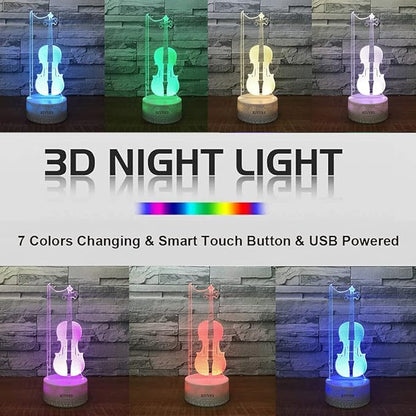 Violin Instrument Night Light 3D Visual Desk Lamp Violin Toy Household Home Room Decor 7 Colors Change Bedroom Touch Table Light Birthday Gift Christmas for Kids and Adult Violin Lover