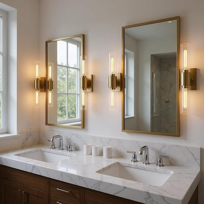 Wall Sconces Set of Two, Gold Bathroom Sconces Wall Lighting with Clear Glass Modern Sconces Wall Light Set of 2 Bathroom Light Fixtures Vanity Light for Bedroom Washroom Hallway Living Room