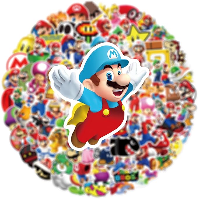 100pcs Cartoon Super Mario BROS. Stickers for Kids, Vinyl Waterproof Mario Decal for Water Bottle Laptop Toy Sticker for DIY Decorate Bumper Phone Hard Hat Kids Teens Gifts (Mar100)