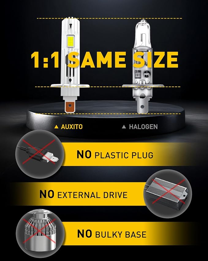 AUXITO H1 Bulb - 6X Brightness 6500K White, Plug & Play Installation, No Adapters Needed, 99% Vehicle Compatible, Enhanced Night Vision， Pack of 2