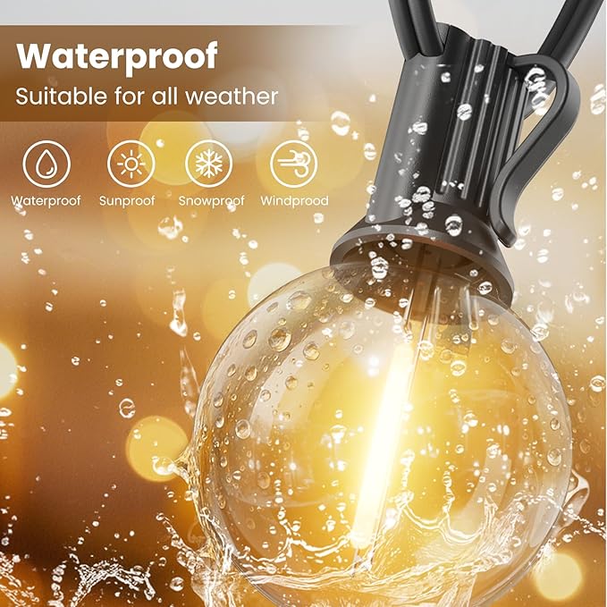 RTTY Outdoor String Lights 50 FT, Patio Light for Outside, Waterproof G40 Shatterproof LED Bulbs, Dimmable Hanging Connectable Globe Lighting for Backyard, Porch, Bistro, Balcony, Deck, Warm White