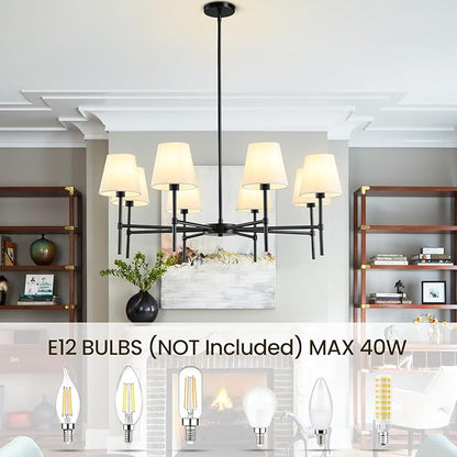 RUIYEY Dining Room Chandeliers Light - 35.8" Modern Black Chandelier, 8-Light Metal Farmhouse Dining Room Light Fixture, E26 Hanging Pendent Lighting for Kitchen, Living Room, Foyer, Entrance