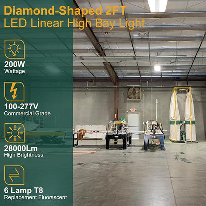 2FT 200W LED Commercial Linear High Bay Light 28000LM[Eqv.960W MH/HPS],AC100-277V【Driver Equipped】 5000K,Linear Hanging High Bay Light-2Pack