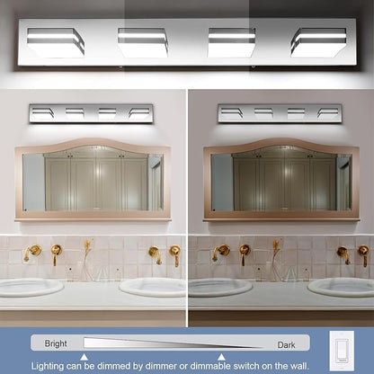 SineRise LED Modern Bathroom Vanity Light Fixtures (4-Light, 30-Inch, Dimmable), Chrome Modern Acrylic Bathroom Wall Lighting Fixtures Over Mirror (Cool White 6000K)