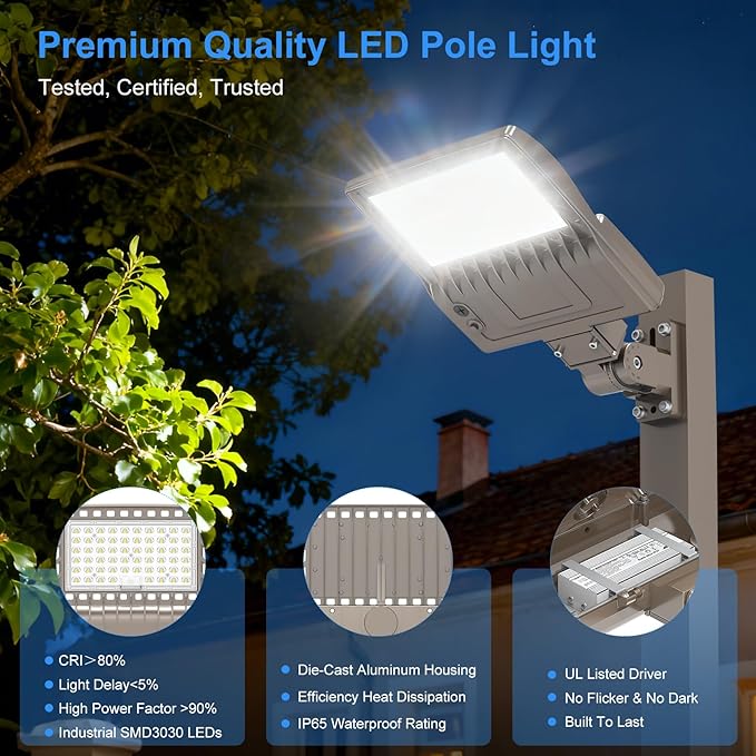 480V LED Parking Lot Light with Photocell, 240W 36000LM High Output LED Street Light, UL Listed IP65 Waterproof 5000K Commercial Shoebox Light for Stadium Driveway, Arm Mount