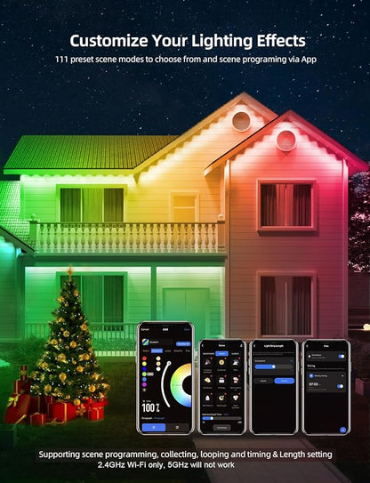 APPECK Permanent Outdoor Lights 100ft with 72 LEDs, 111 Scene Modes, Smart RGBW String Lights Waterproof, App & Remote Control for Christmas, Holidays, Compatible with Alexa, Google, White