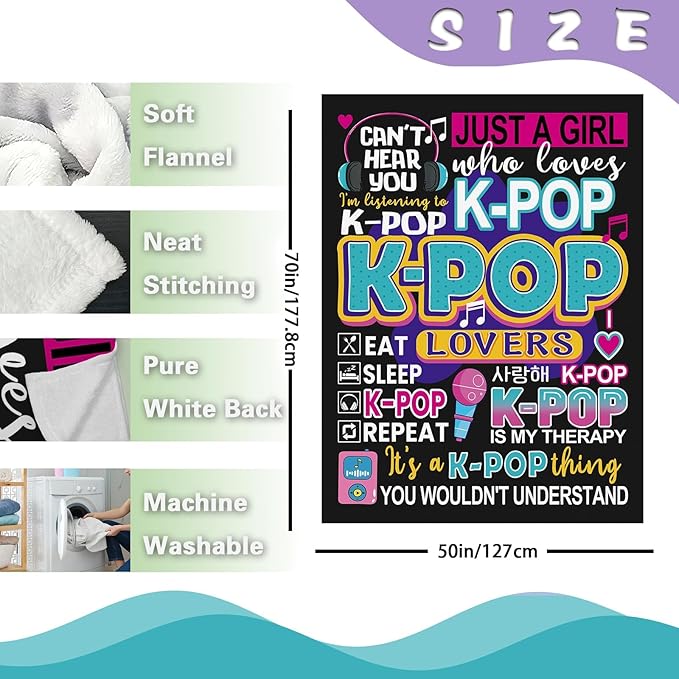 Kpop Women Girls Teen Gifts Flannel Throw Blanket, Korean Pop Music Present for Korea Friends K-Pop Lovers Fans, Funny Soft Bedding Sofa Blanket Birthday Ideas 50" x 70"