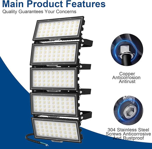 2000W LED Stadium Lights Outdoor Flood Lights 260000LM Super Bright LED Arena Flood Light 6500K IP67 Waterproof 100-277V Commercial Sport Field Light for Sport Fields, Courts